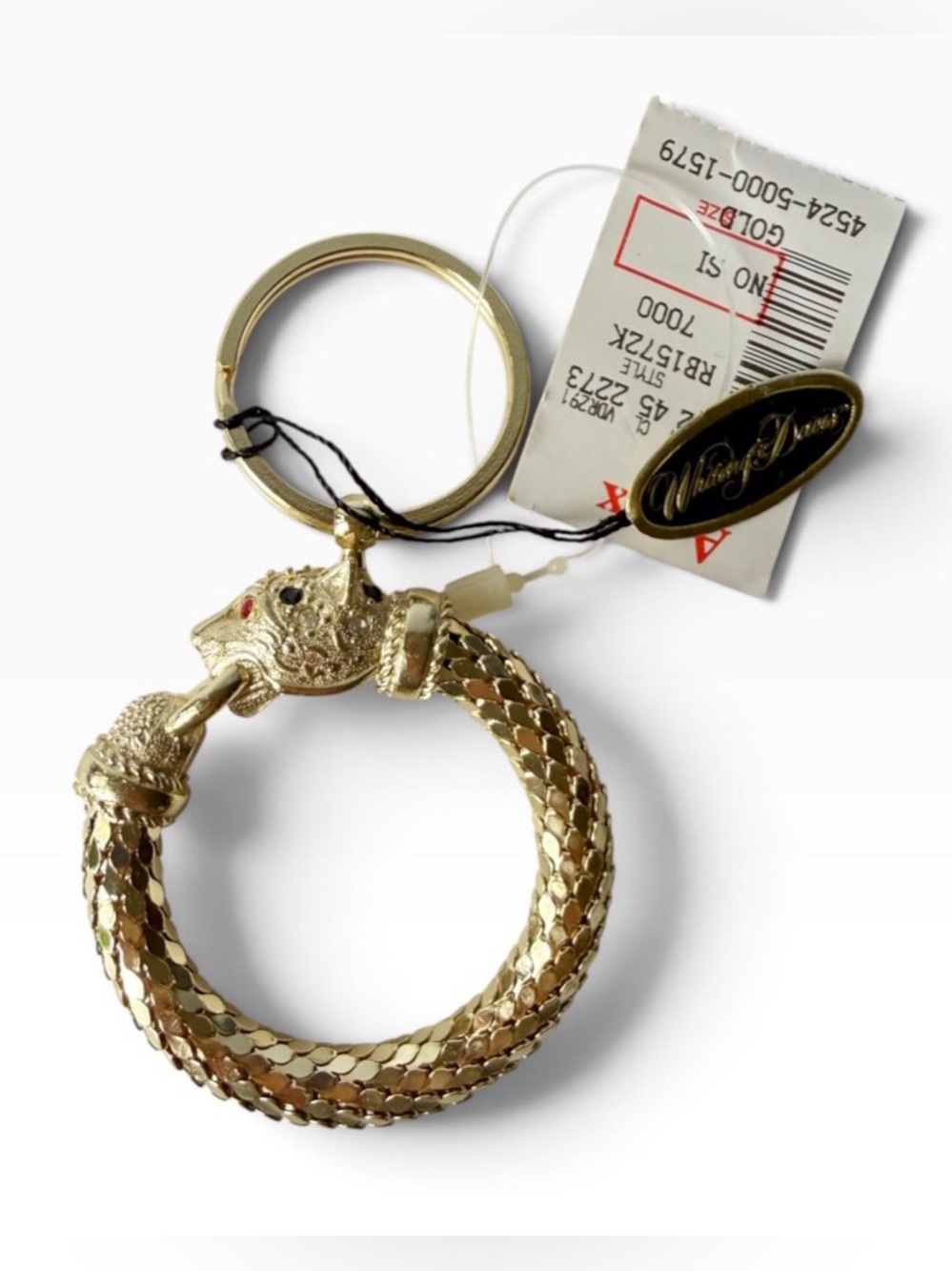 Vintage Whiting Davis Panther Leopard Red Rhinestone Eyes Chainmail Key Ring
